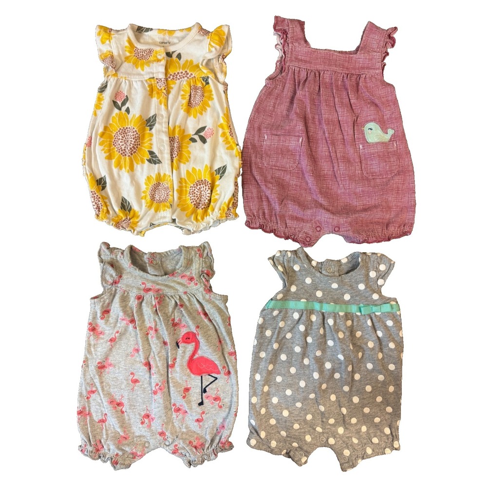 Carters Baby Girl Clothes Lot 3 Months Rompers Outfits‎ Summer Shorts Sunflower